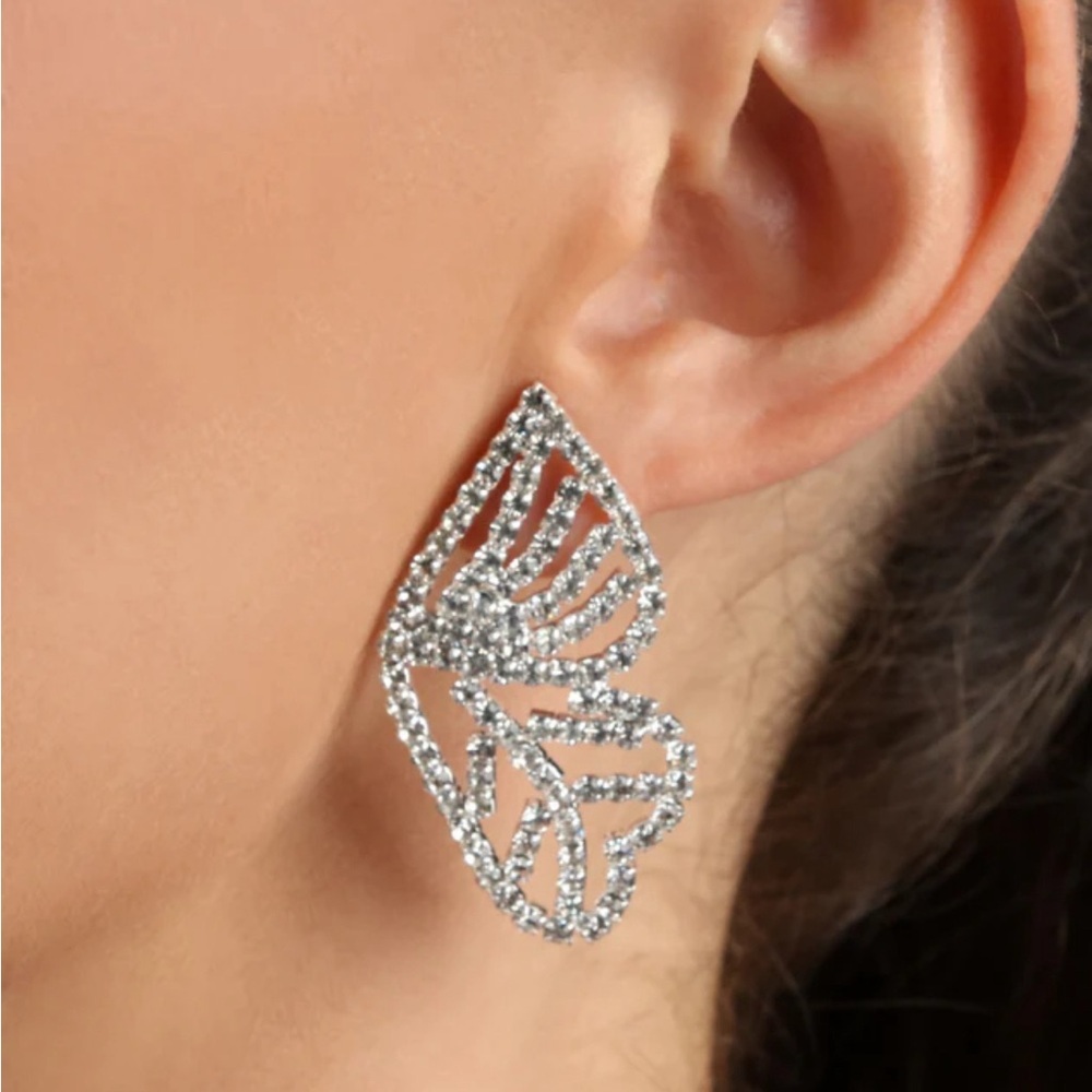 Rhinestone Butterfly Wing Statement Stud Earrings